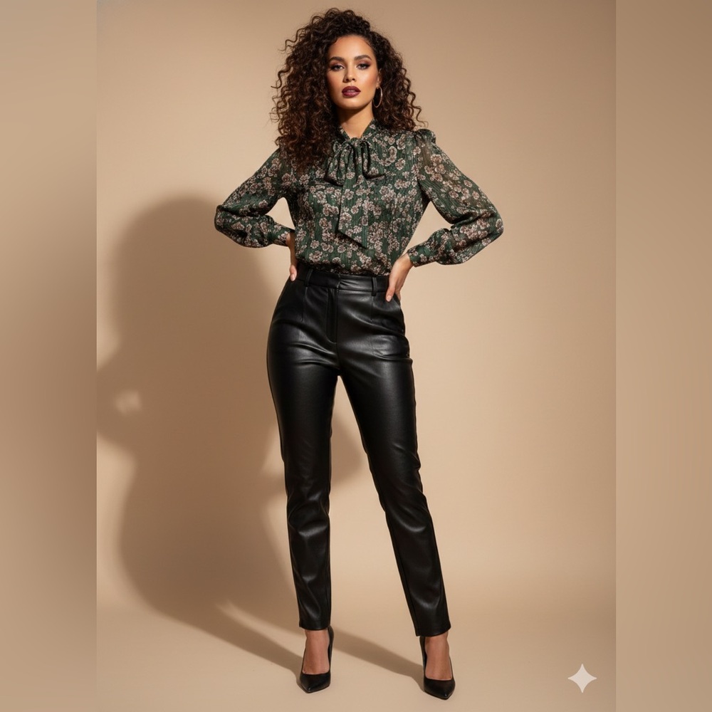 Topshop Floral Metallic Pinstripe Pussybow Blouse - Picture 1 of 7